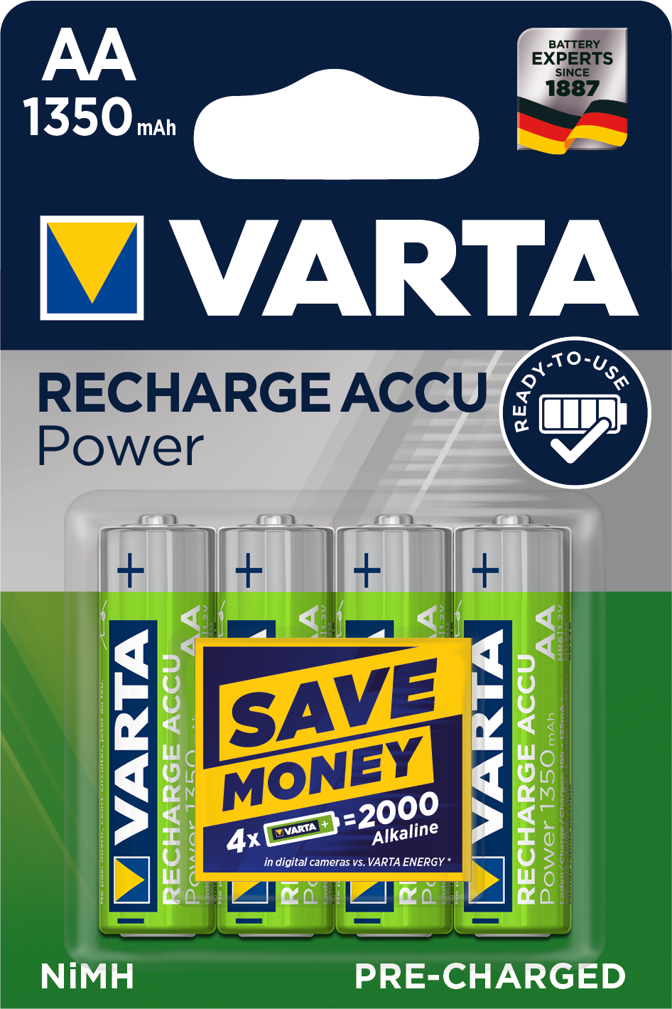 Piles AAA Rechargeable VARTA LR03 AA LR06 Ni-mh Ready2Use Accu prêt à  l'emploi